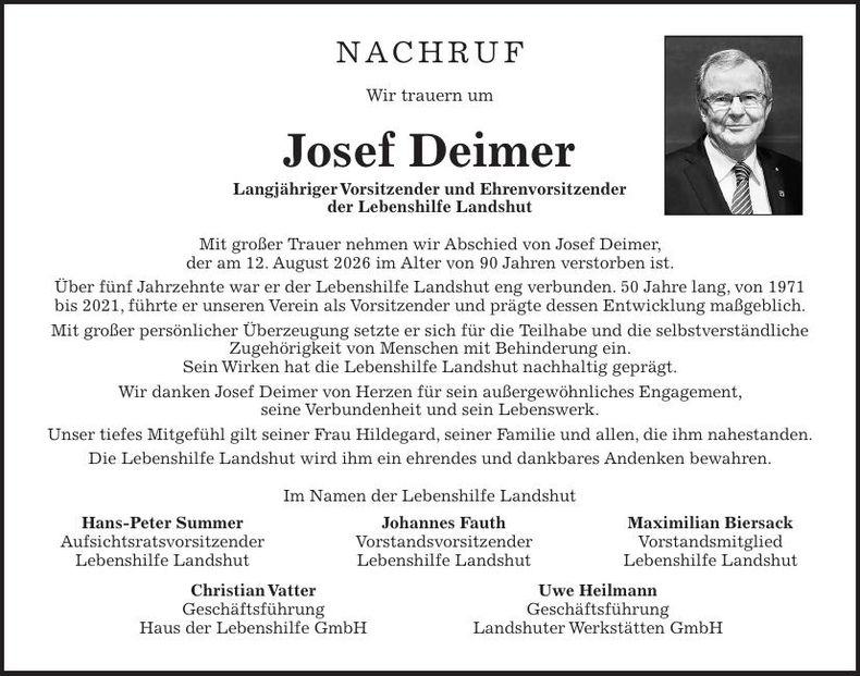 Traueranzeige Josef Deimer