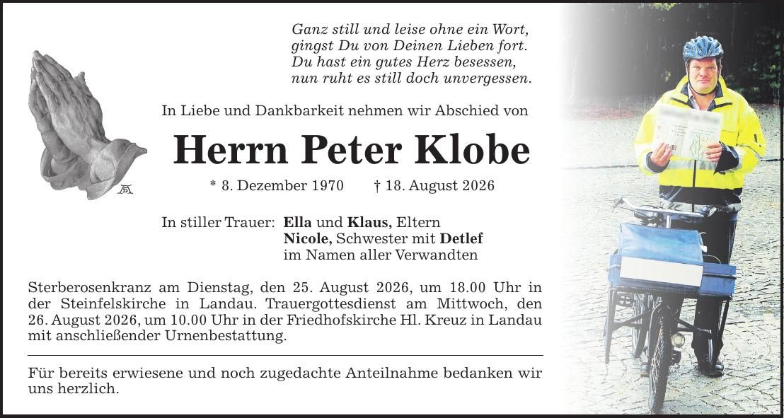 Traueranzeige Peter Klobe