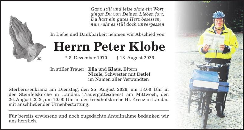 Traueranzeige Peter Klobe