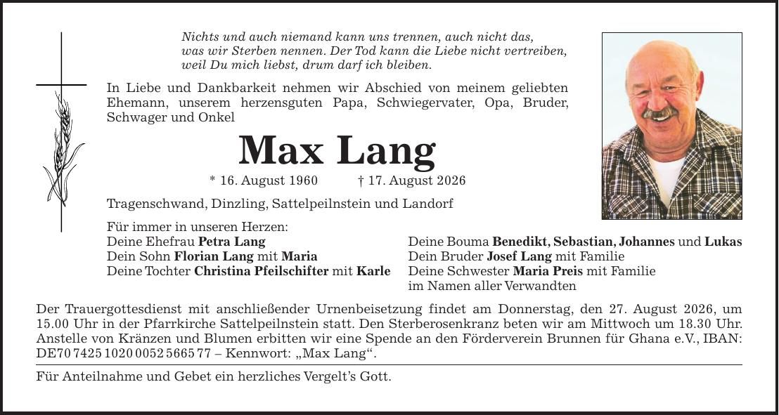 Traueranzeige Max Lang
