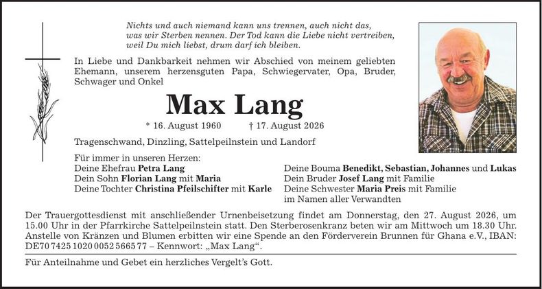 Traueranzeige Max Lang