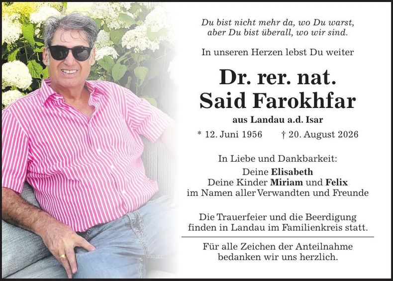 Traueranzeige Said Farokhfar