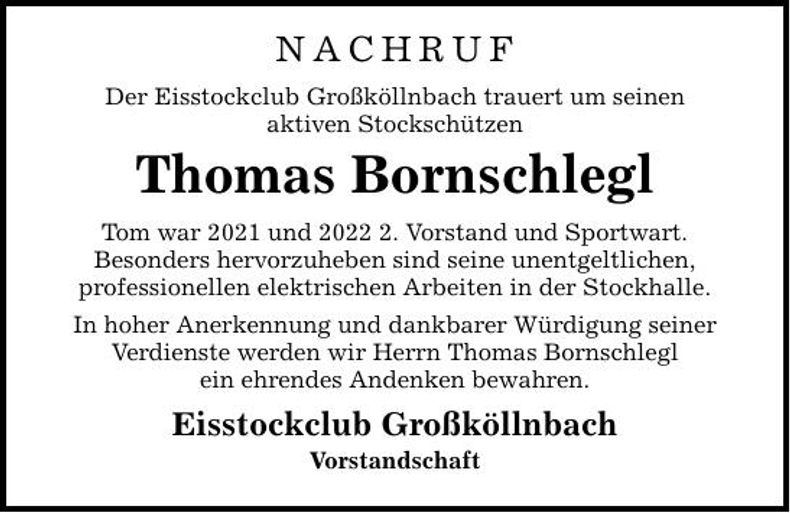 Traueranzeige Thomas Bornschleg