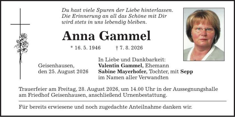 Traueranzeige Anna Gammel
