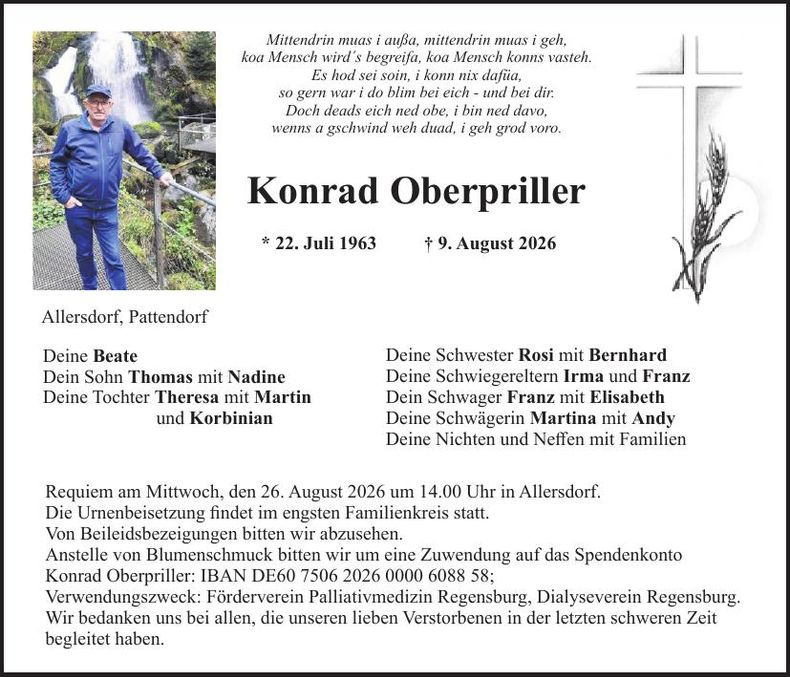 Traueranzeige Konrad Oberpriller