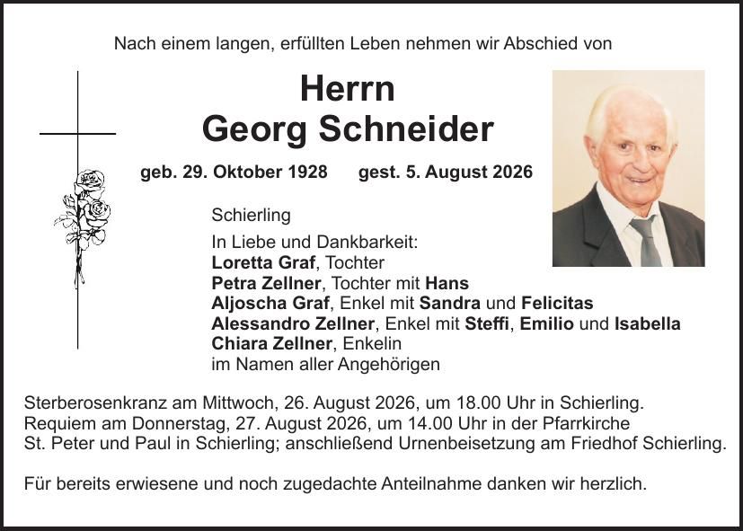 Traueranzeige Georg Schneider