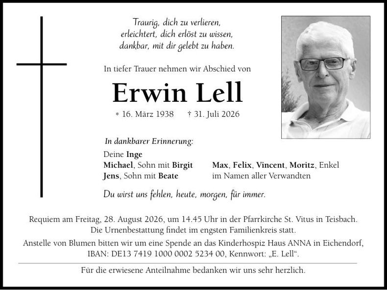 Traueranzeige Erwin Lell