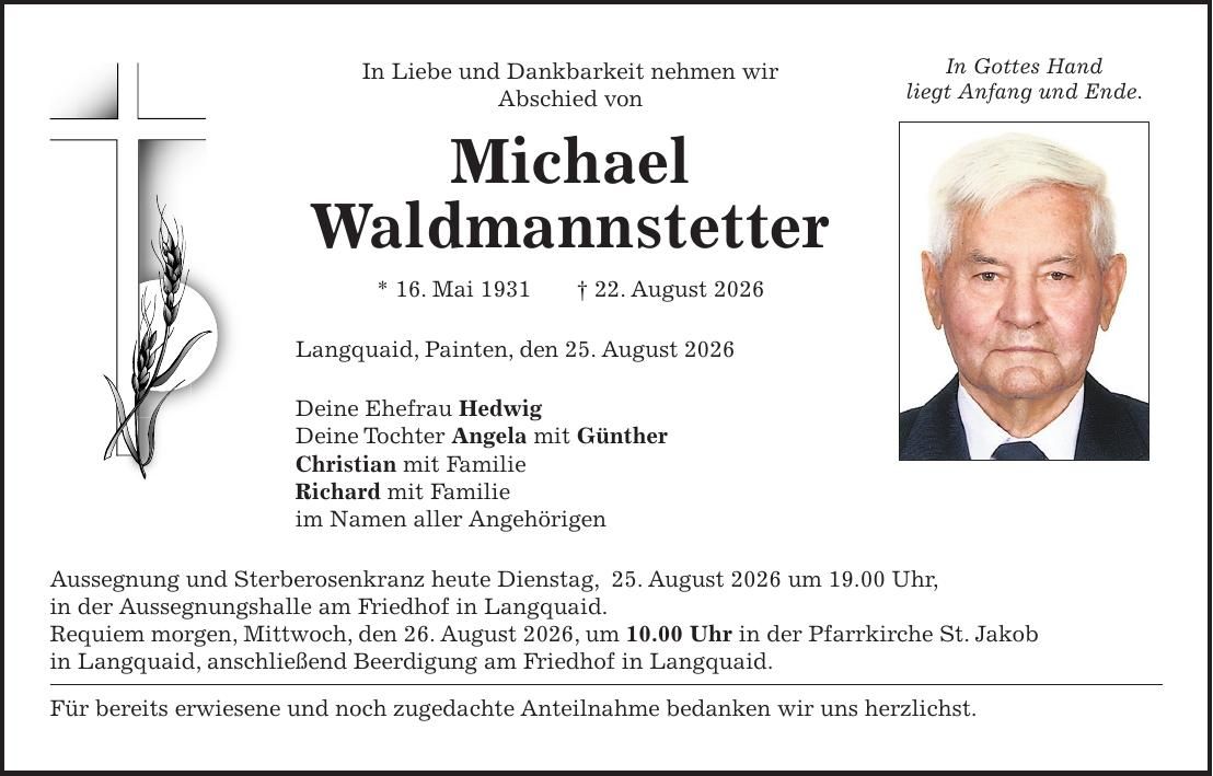 Traueranzeige Michael Waldmannstetter