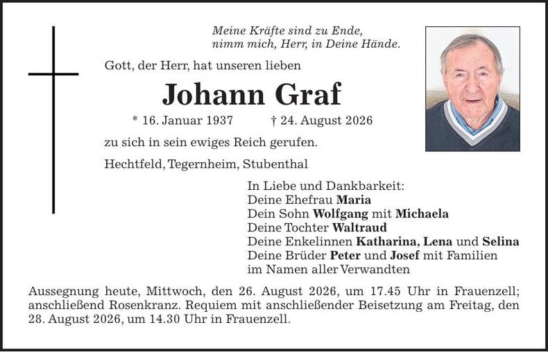 Traueranzeige Johann Graf