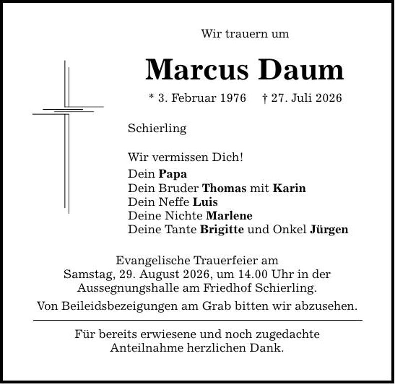 Traueranzeige Marcus Daum