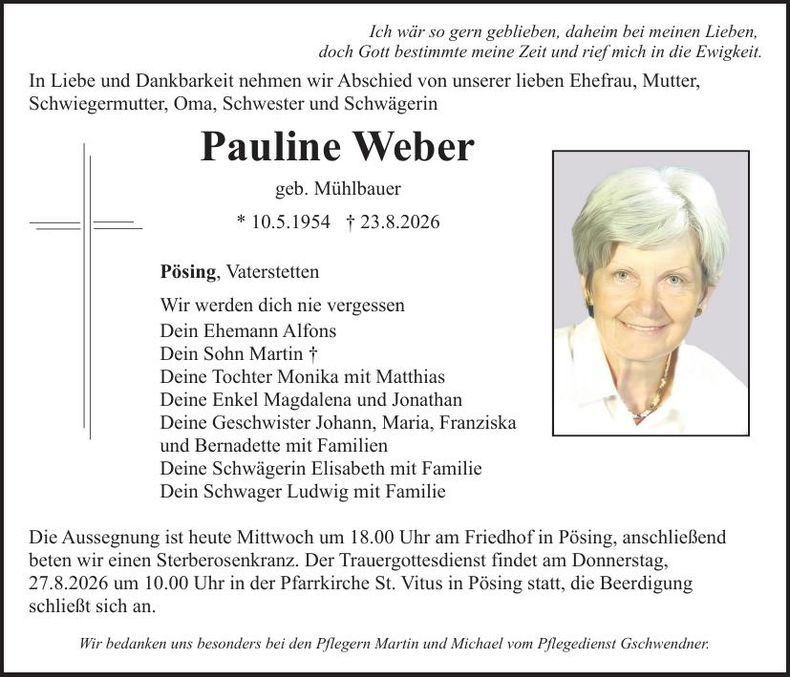 Traueranzeige Paulina Weber