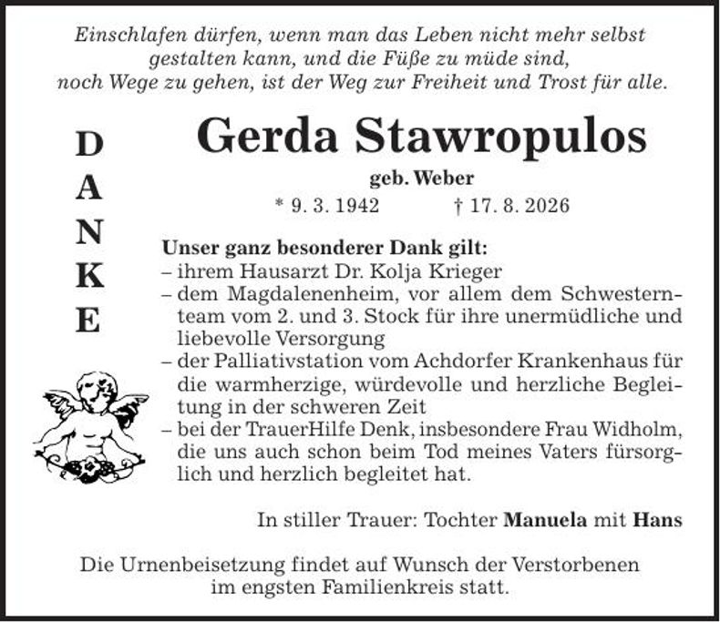 Traueranzeige Gerda Stawropulos