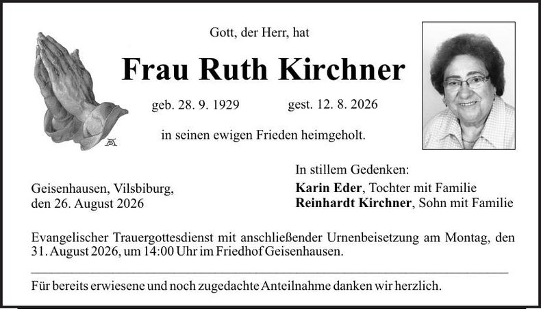 Traueranzeige Ruth Kirchner