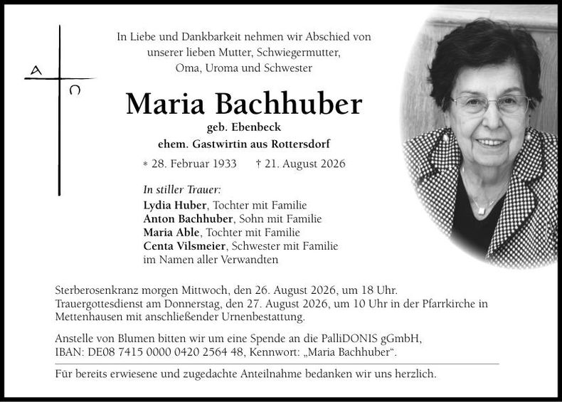 Traueranzeige Maria Bachhuber