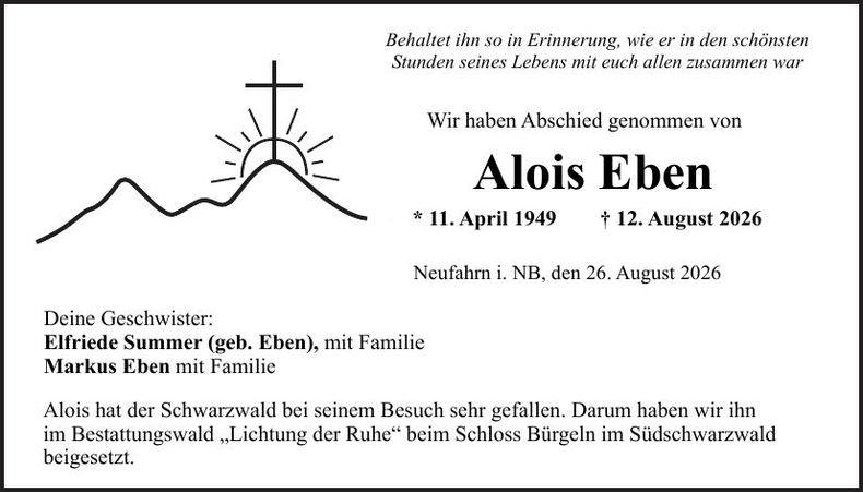 Traueranzeige Alois Eben