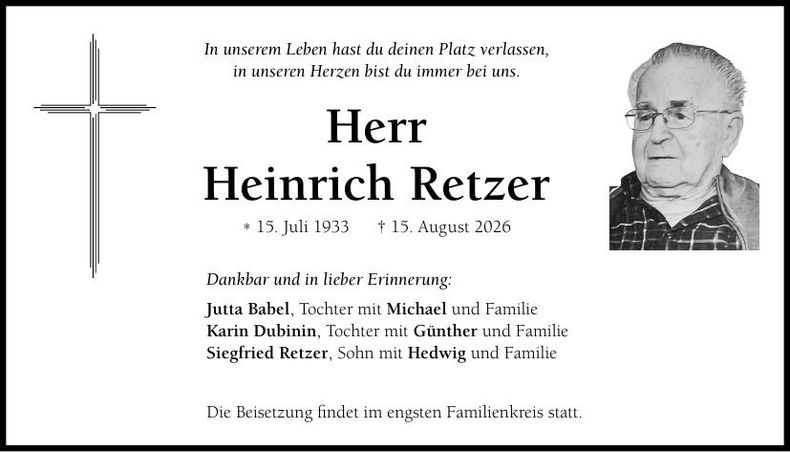 Traueranzeige Heinrich Retzer