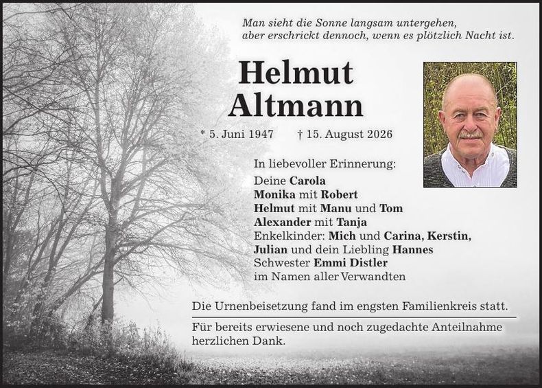 Traueranzeige Helmut Altmann