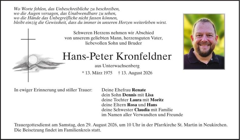 Traueranzeige  Hans-Peter Kronfeldner