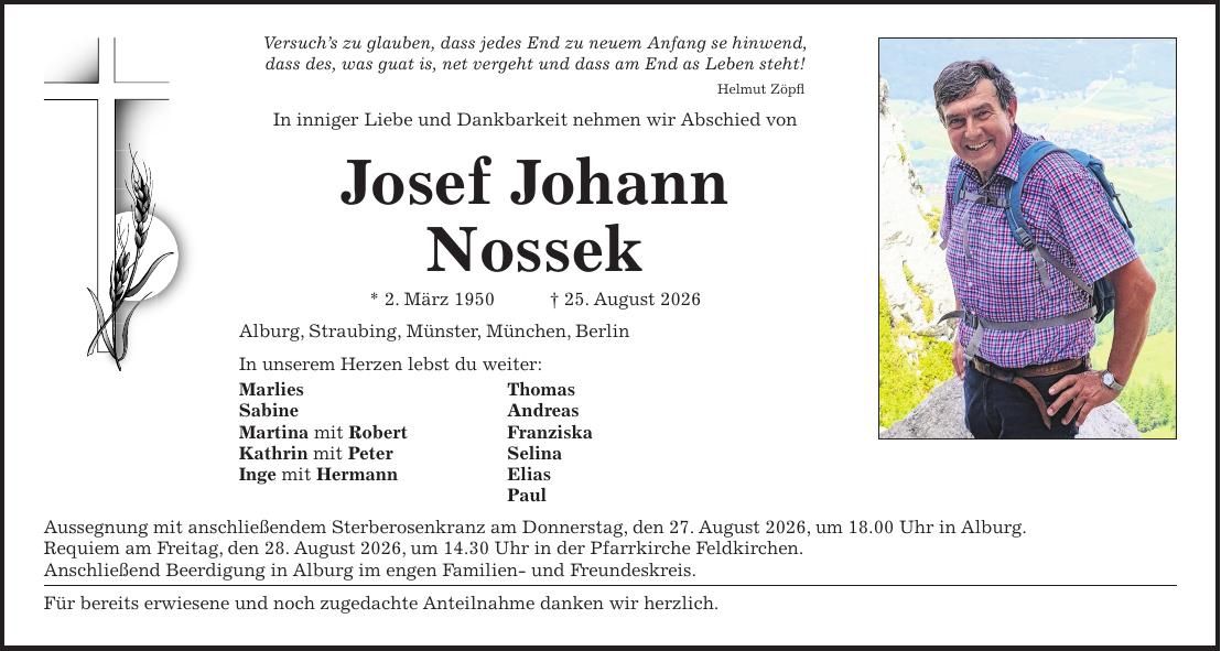 Traueranzeige Josef Nossek
