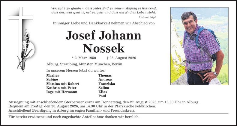 Traueranzeige Josef Nossek