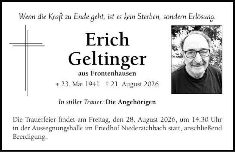 Traueranzeige Erich Geltinger