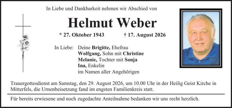 Traueranzeige Helmut Weber