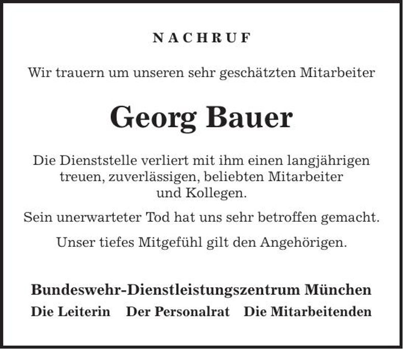 Traueranzeige Georg Bauer