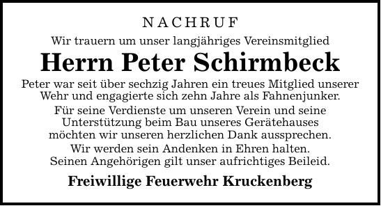 Traueranzeige Peter Schirmbeck