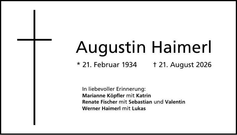 Traueranzeige Augustin Haimerl
