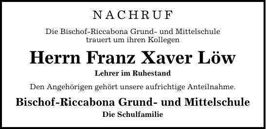 Traueranzeige Franz Xaver Löw