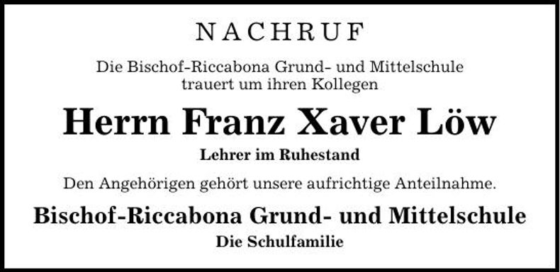 Traueranzeige Franz Xaver  Löw