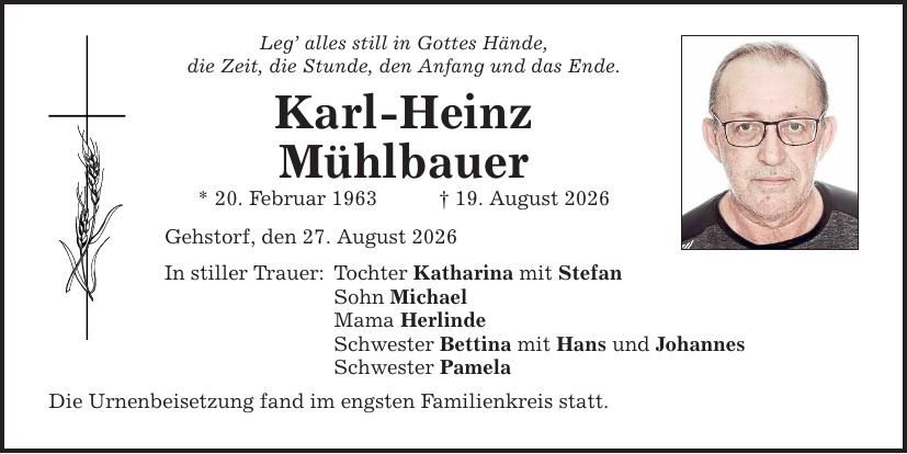 Traueranzeige Karl-Heinz Mühlbauer