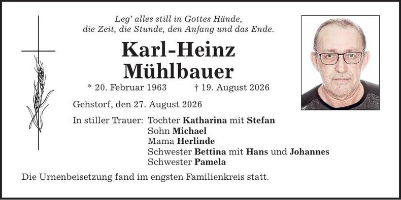 Traueranzeige Karl-Heinz Mühlbauer
