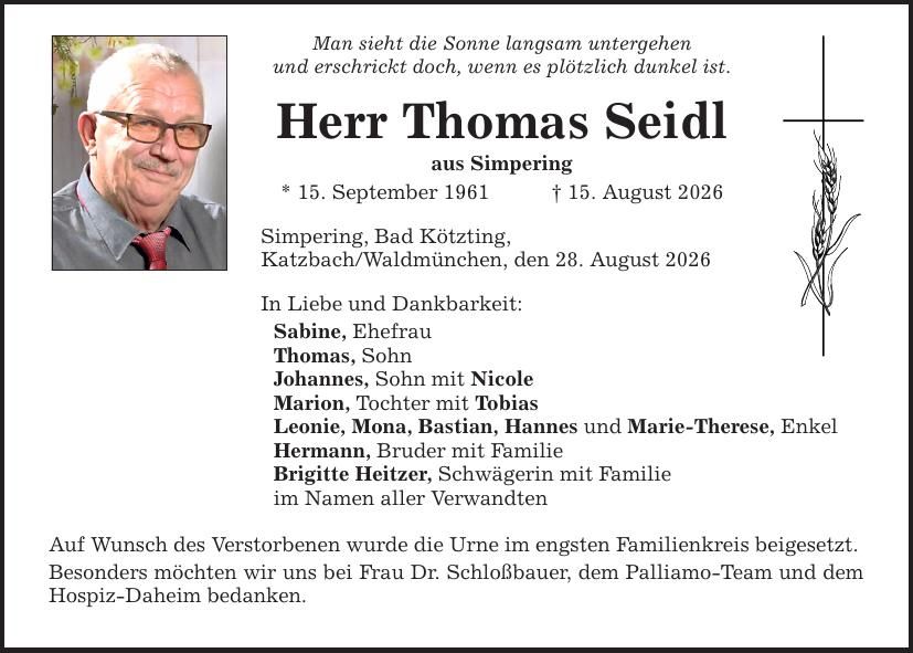 Traueranzeige Thomas Seidl