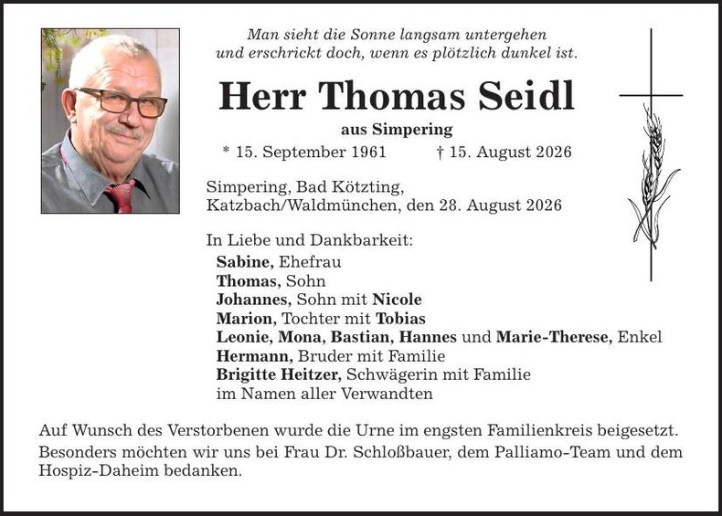 Traueranzeige Thomas Seidl