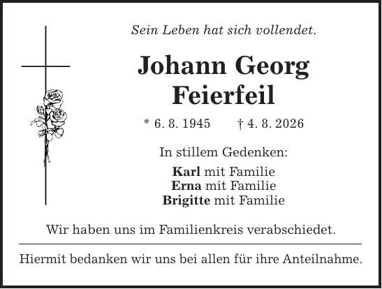 Traueranzeige Johann Georg Feierfeil
