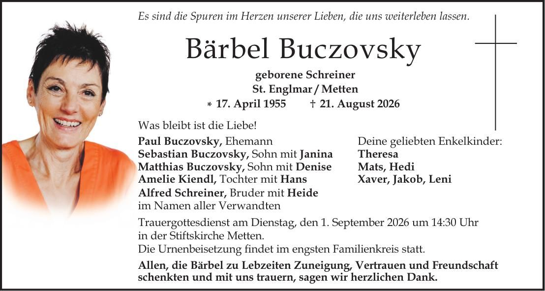 Traueranzeige Bärbel Buczovsky