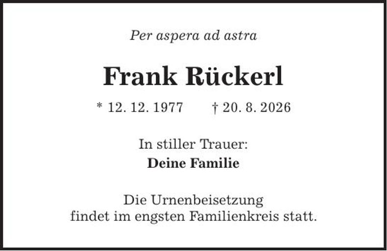 Traueranzeige Frank Rückerl