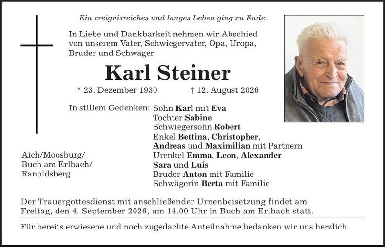 Traueranzeige Karl Steiner