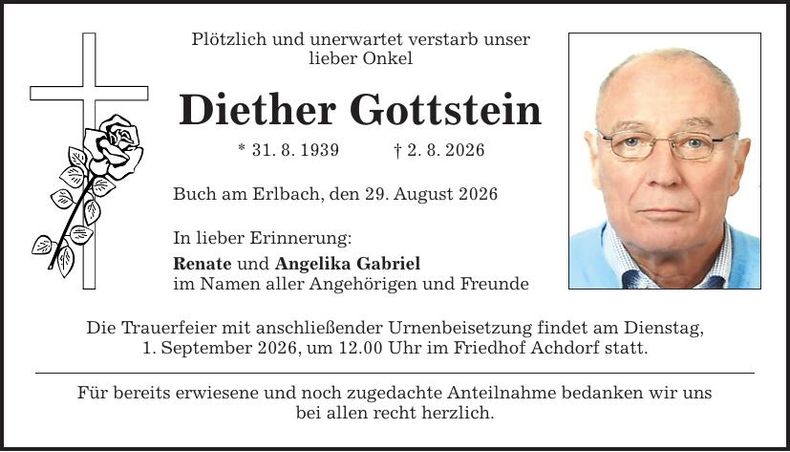Traueranzeige Diether Gottstein
