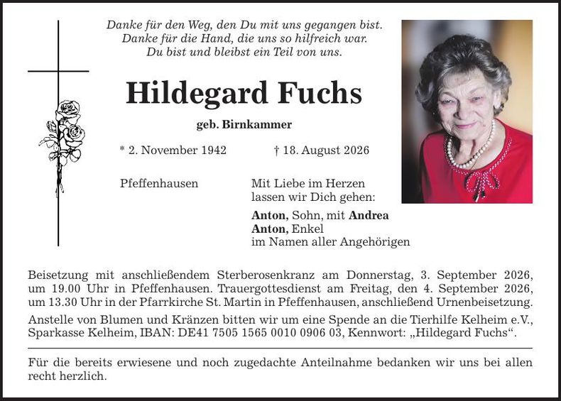 Traueranzeige Hildegard Fuchs