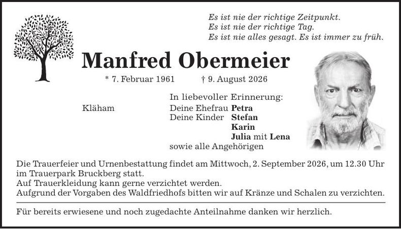 Traueranzeige Manfred Obermeier