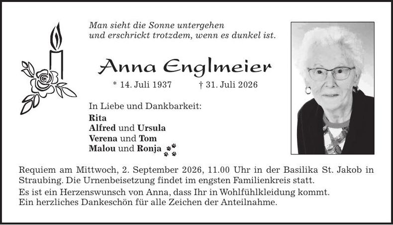 Traueranzeige Anna Englmeier