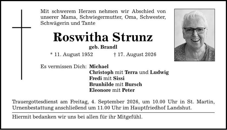 Traueranzeige Roswitha Strunz