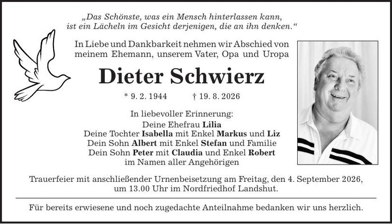 Traueranzeige Dieter Schwierz
