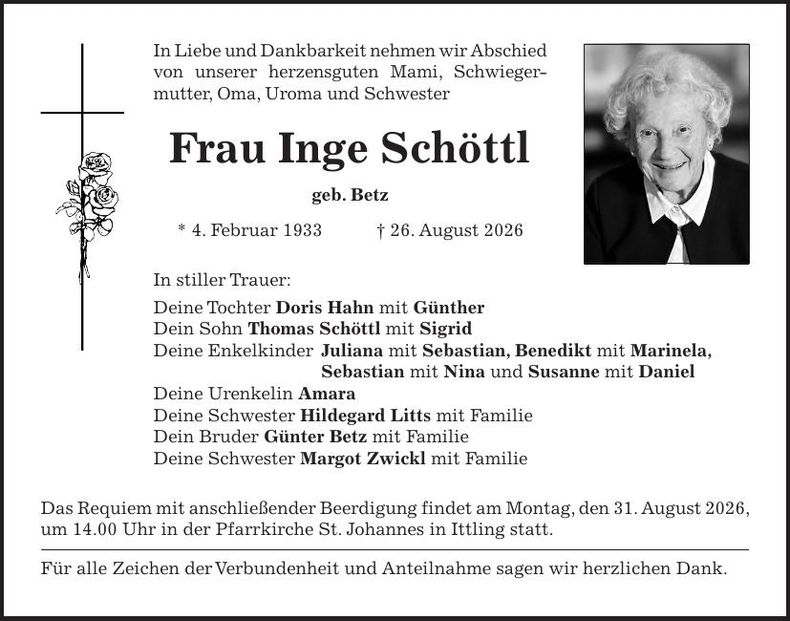 Traueranzeige Inge Schöttl