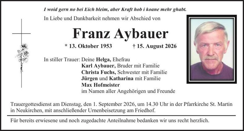 Traueranzeige Franz Aybauer