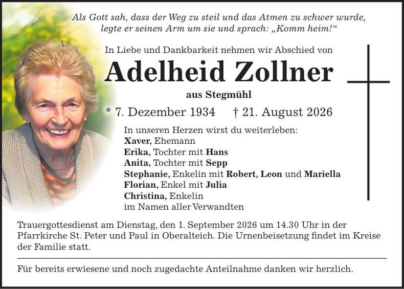 Traueranzeige Adelheid Zollner