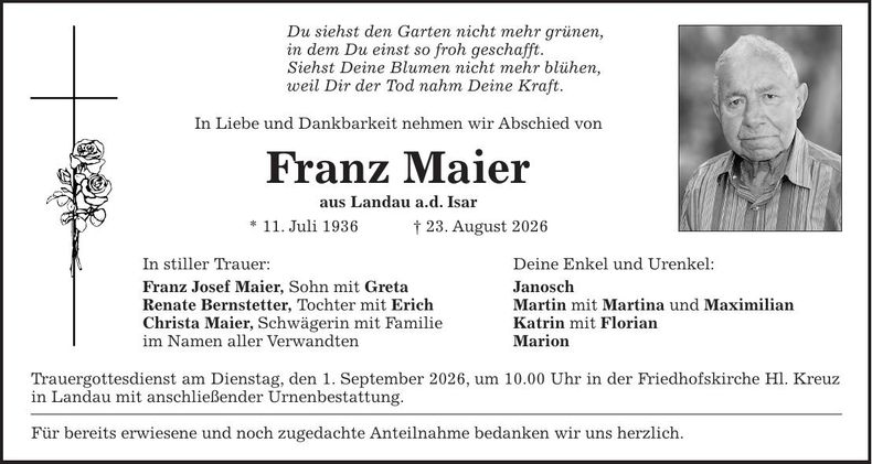 Traueranzeige Franz Maier