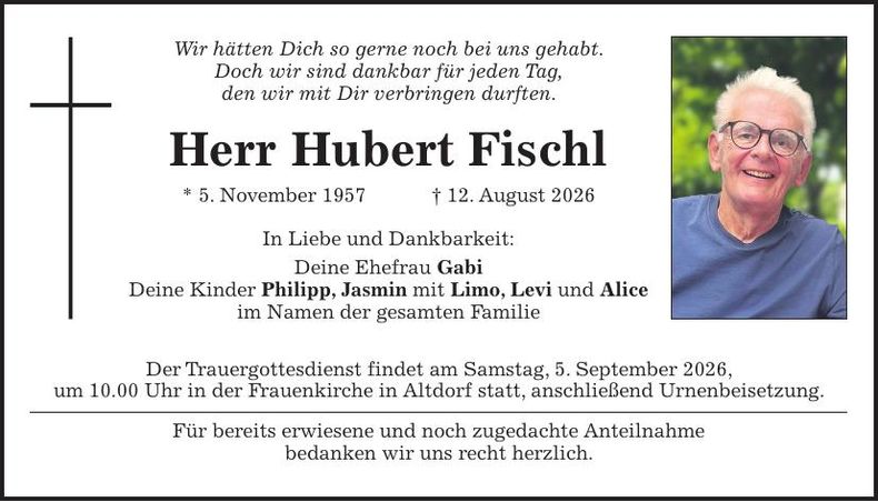 Traueranzeige Hubert Fischl